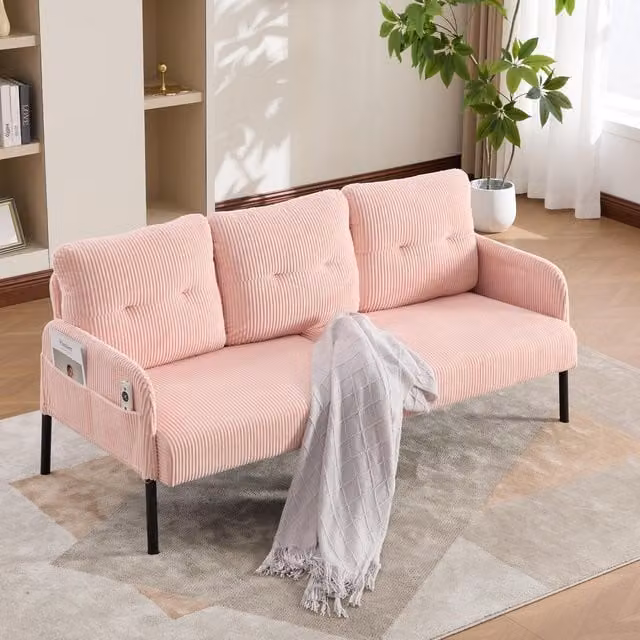 Aosom UK Oversized Two-Seater Corduroy Sofa in Pink with Dual Side Storage Pockets, W/D/H: 171 x 72 x 80 cm – 1
