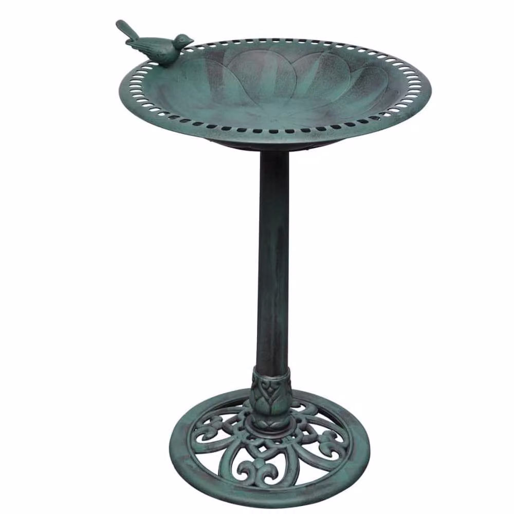 Berkfield Home Round Tabletop Bird Bath with Decorative Bird in Green – 2