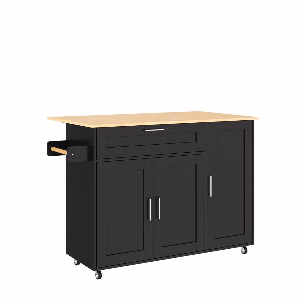 Merax Black Kitchen Island Trolley with Foldable Worktop and Rolling Metal and Wood Design – 7