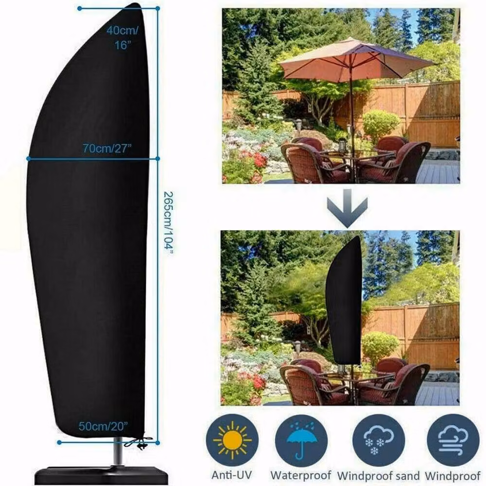 FLAVORA Waterproof Black Banana Parasol Cover for Cantilever Umbrellas, W/D/H: 100 x 15 x 265 cm – 2