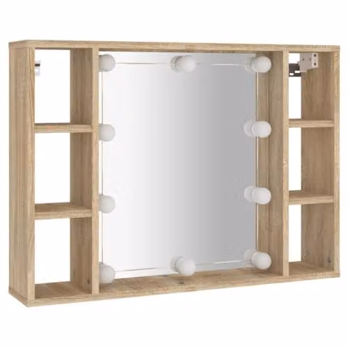 vidaXL Modern Wall-Mounted Bathroom Mirror Cabinet with LED Lighting, Brown, W/D/H: 76 x 15 x 55 cm