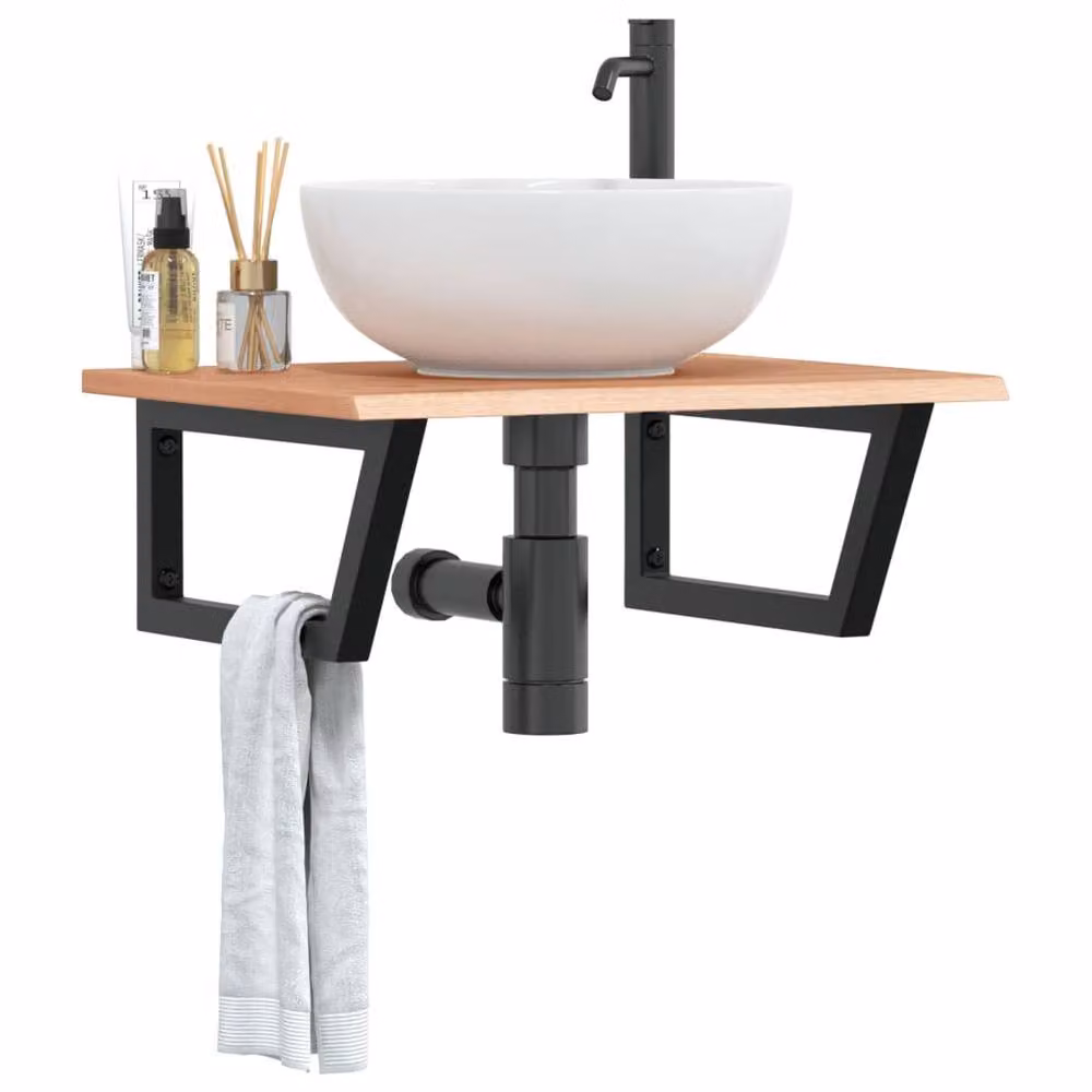 Berkfield Home Wall Mounted Basin Shelf in Brown Oak and Steel – 2