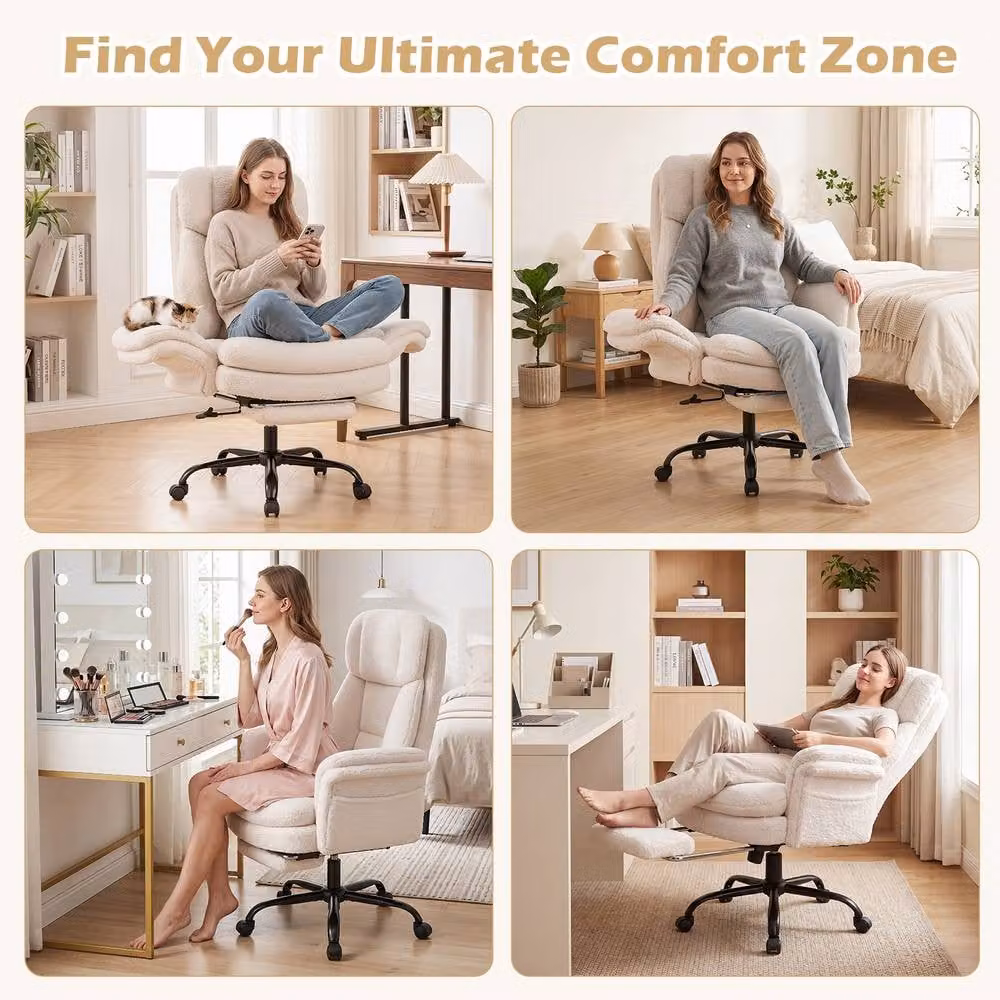 Gymax White Leather Executive Office Chair with Headrest and Foot Ring for Big and Tall Adults – 1