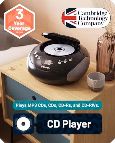 Oakcastle Portable Bluetooth CD Boombox with FM Radio and 3.5 mm Jack, Black – 3