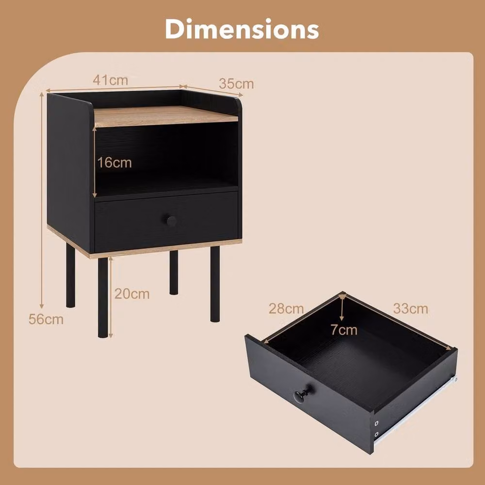 Kelvenix Modern Square Sofa Side Table with Metal Legs, Black – 2