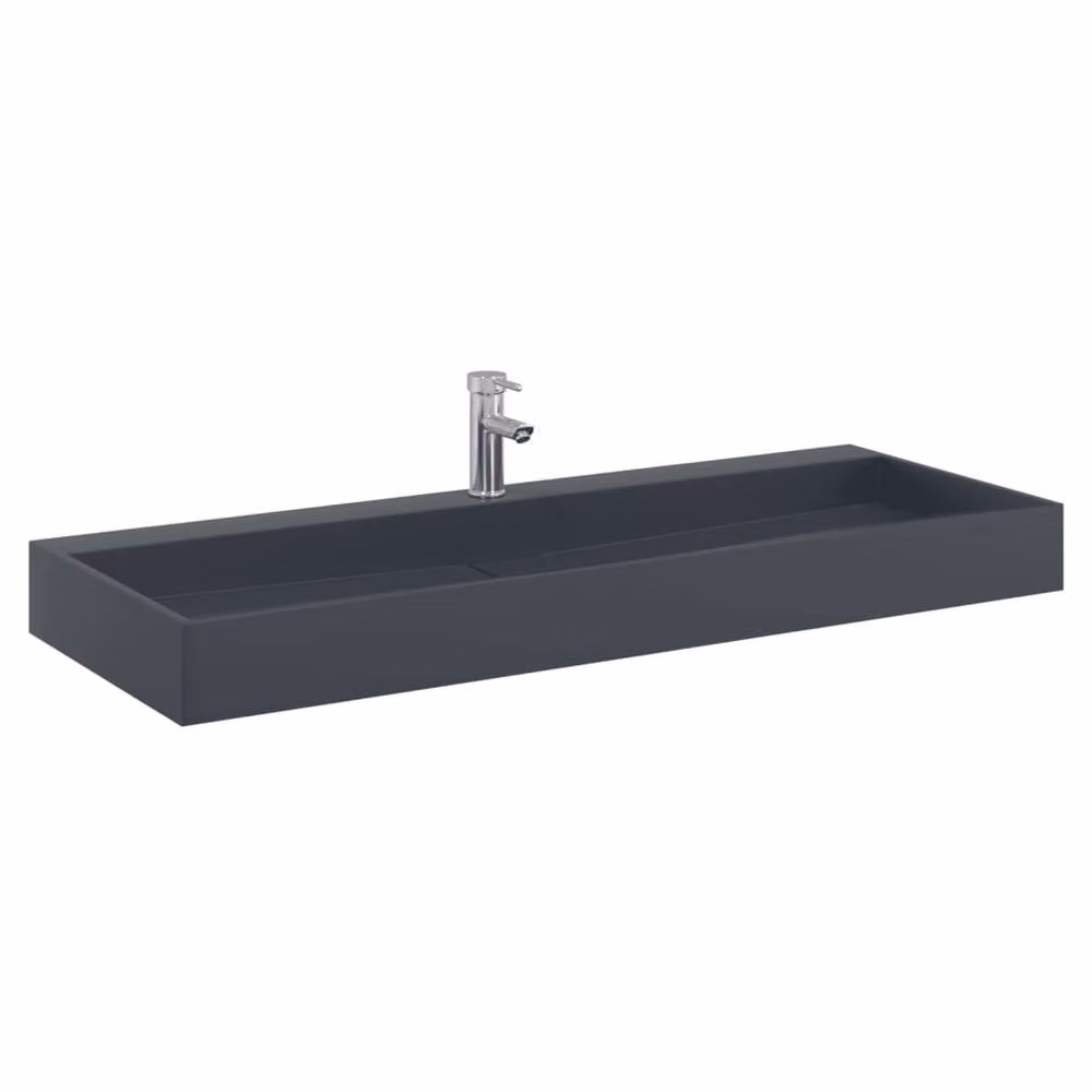 Berkfield Home Rectangular Mineral Cast Countertop Wash Basin in Black Anthracite, W/D/H: 120 x 46 x 11 cm – 3