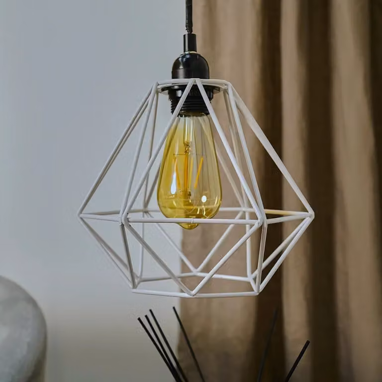 ValueLights Diablo Pair of White Metal Industrial Ceiling Pendant Shades