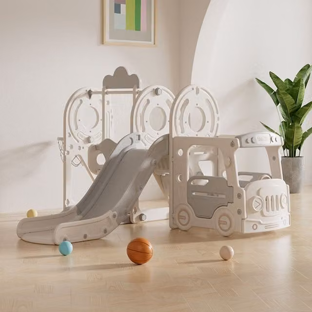 Livingandhome 3-in-1 Kids Toddler Swing and Slide Climber Playset, Grey