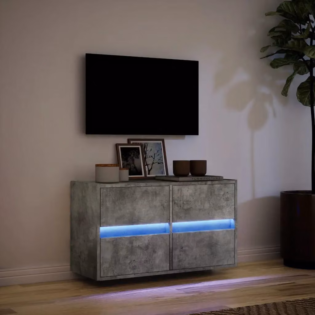 Berkfield Home Modern Wall Mounted TV Cabinet with Integrated LED Lights in Concrete Grey, W/D/H: 80 x 31 x 45 cm – 2