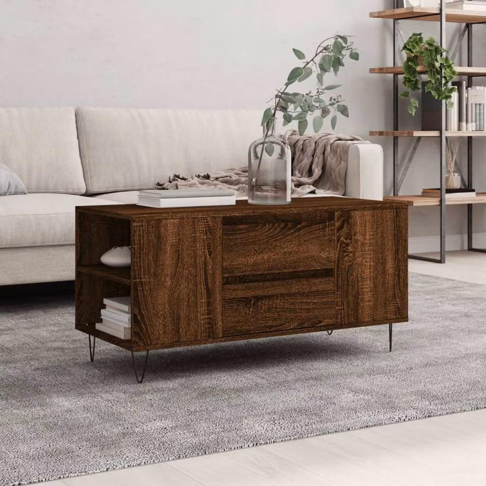 Berkfield Home Modern Rectangular Coffee Table in Brown Oak, W/D/H: 102 x 44.5 x 50 cm – 2