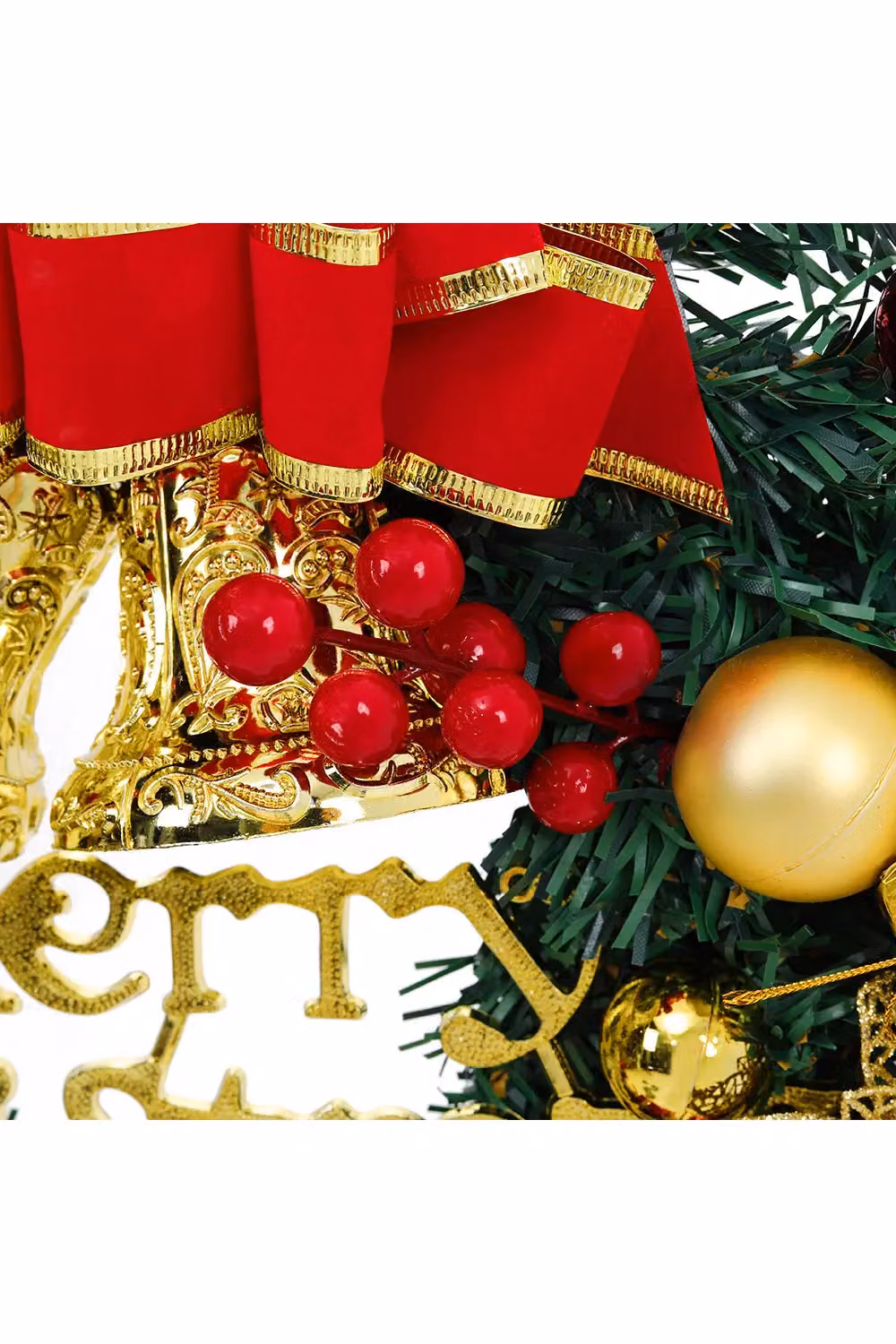 Living and Home Red and Green Artificial Christmas Wreath with Baubles, Bells and Bow Knots, Diameter: 30 cm – 3