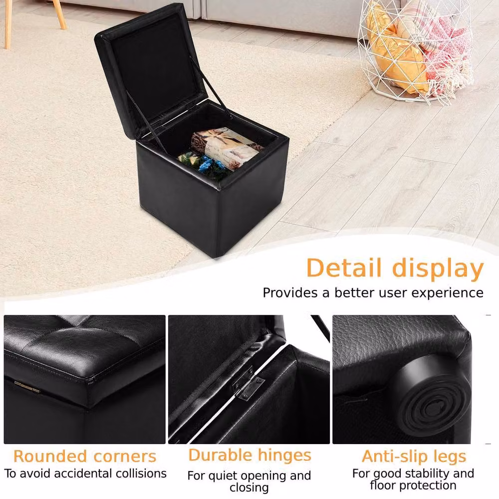 Costway Black Synthetic Leather Storage Stool with Lid – 6