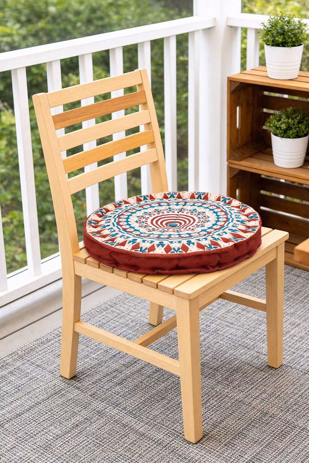 Living and Home Ethnic Geometric Round Tatami Seat Cushion in Red – 4
