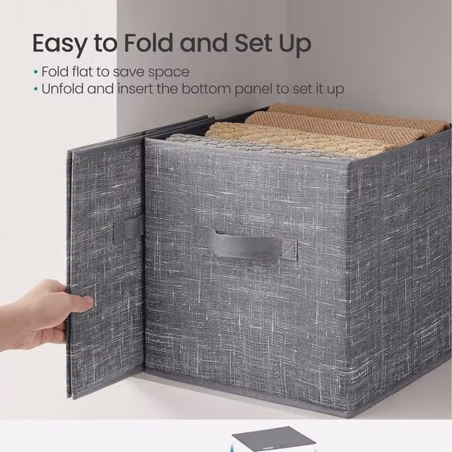 SONGMICS Set of 8 Foldable Fabric Storage Cubes with Handles, Grey, W/D/H: 30 x 30 x 30 cm