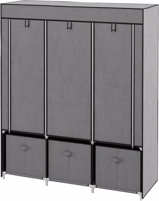 Kelvenix Large Grey Fabric Wardrobe Closet with Hanging Rod, Internal Shelves and Drawers