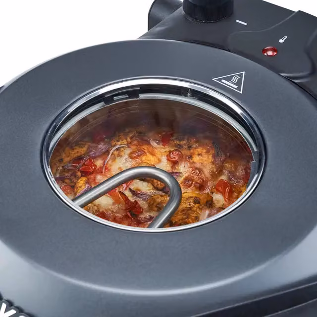 Cooks Professional 1200W Electric Pizza Oven with 31cm Stone Base, Timer and Glass Window in Grey – 3