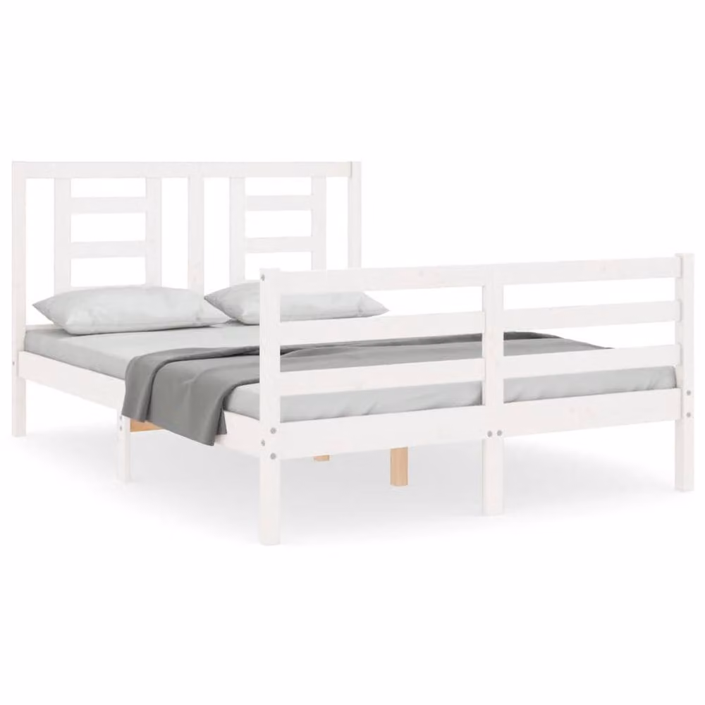 Berkfield Home Beautiful Solid Wood Bed Frame with Headboard in White, W/D/H: 140 x 190 cm – 2