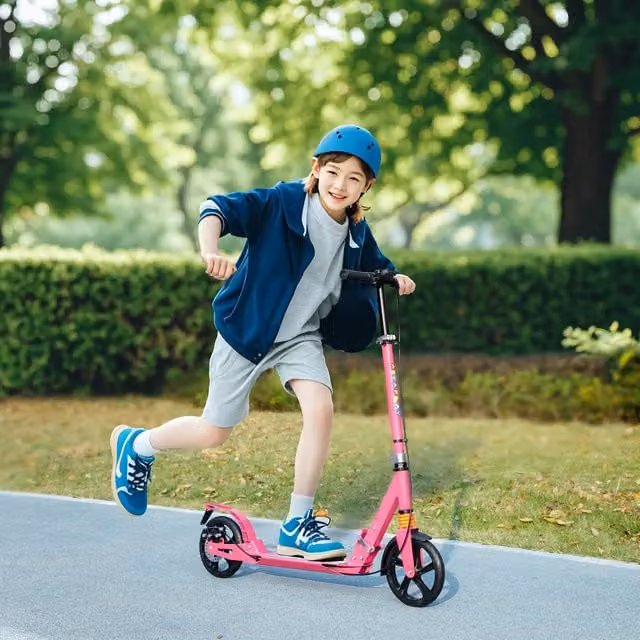 AIYAPLAY Foldable Kids Scooter with Adjustable Handlebar and Brake, Pink, Width: 36 cm
