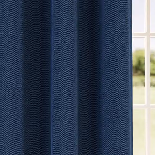 Enhanced Living Herringbone Jacquard Blackout Eyelet Curtains in Blue and Silver, W: 229 cm, H: 183 cm – 3