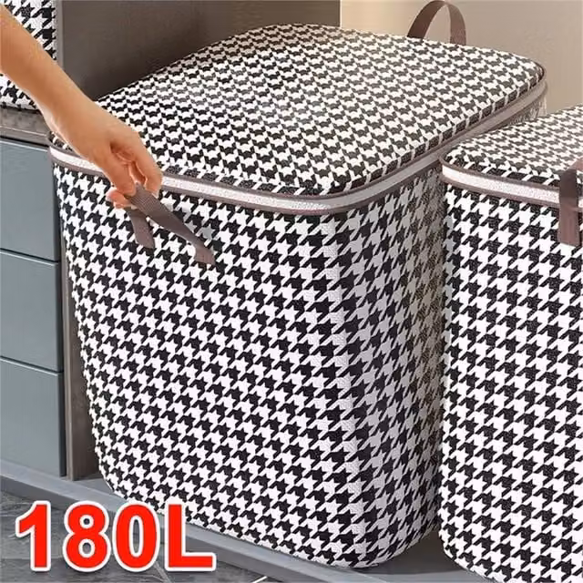 Nordara 3-Piece Set of 180L Zipped Dustproof Fabric Storage Bags for Clothes and Quilts in Black – 1