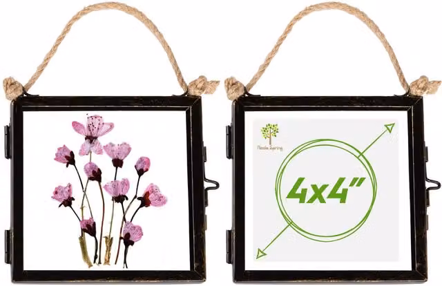 Nicola Spring Set of 2 Black Metal and Glass Hanging Square Photo Frames, 4 x 4 Inch – 7