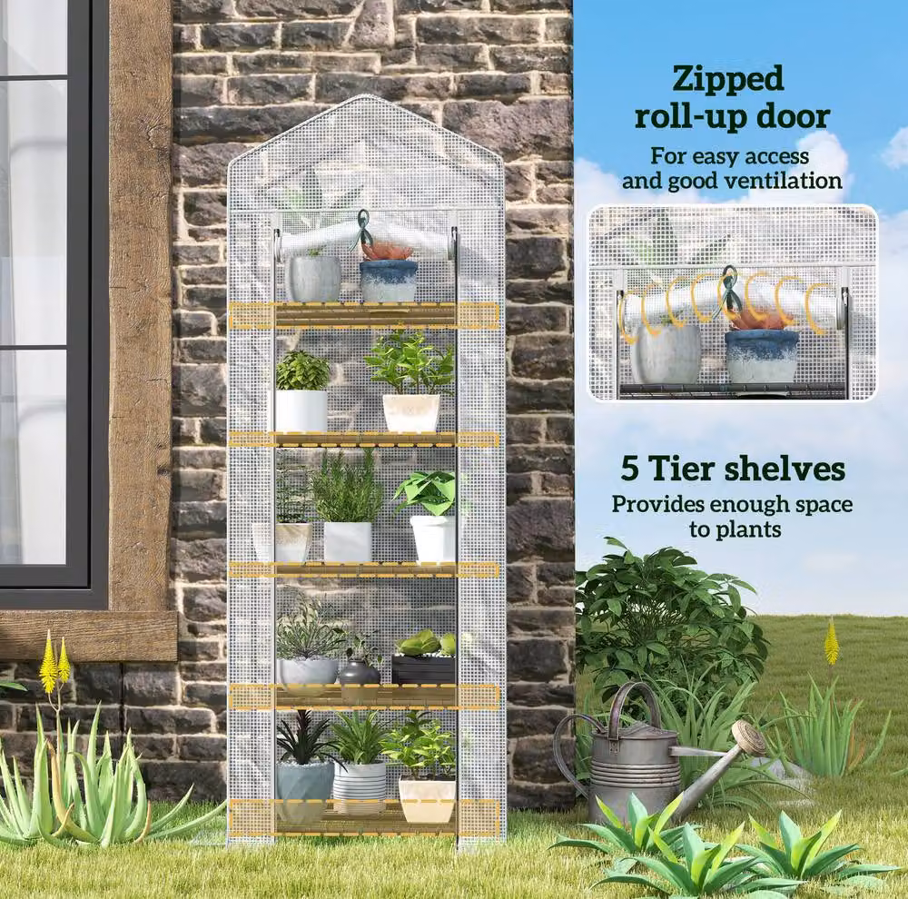 STILVORA Five Tier Mini Greenhouse with Transparent Plastic Cover and Steel Frame, H 193 x W 69 x D 69 cm – 4