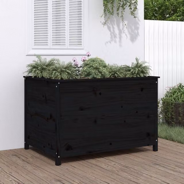 Berkfield Home Garden Black Wooden Raised Bed W/D/H: 119.5 x 82.5 x 78 cm