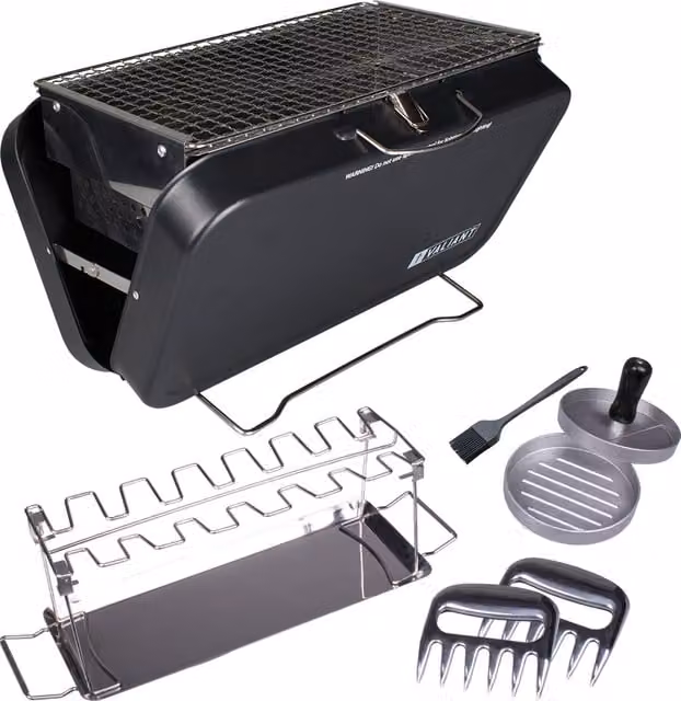 Valiant Portable Tabletop Charcoal BBQ and Accessory Kit in Black