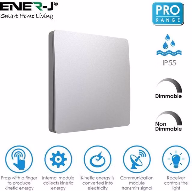 ENER-J 1 Gang Wireless Kinetic Dimmer Switch with RF and WiFi, Silver – 1