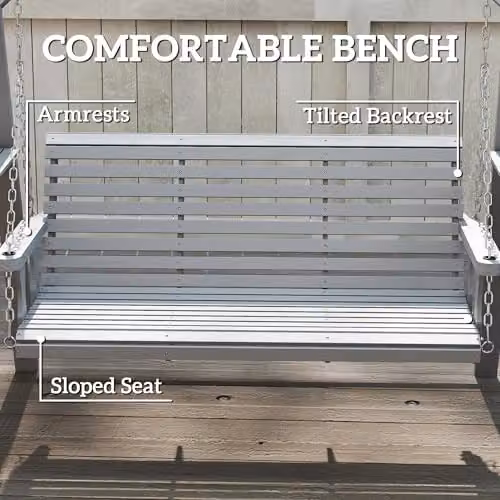 Outsunny 3 Seater Wooden Garden Swing Seat with Side Tables and Cushions, Grey, W/D/H: 217 x 124 x 171 cm – 6