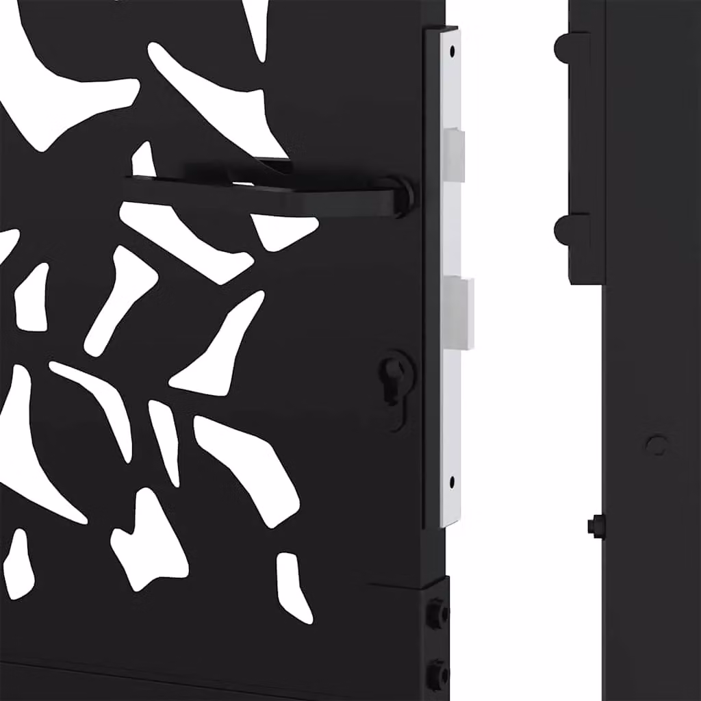 Berkfield Black Steel Garden Gate with Leaf Design W: 105 cm, H: 106 cm – 6