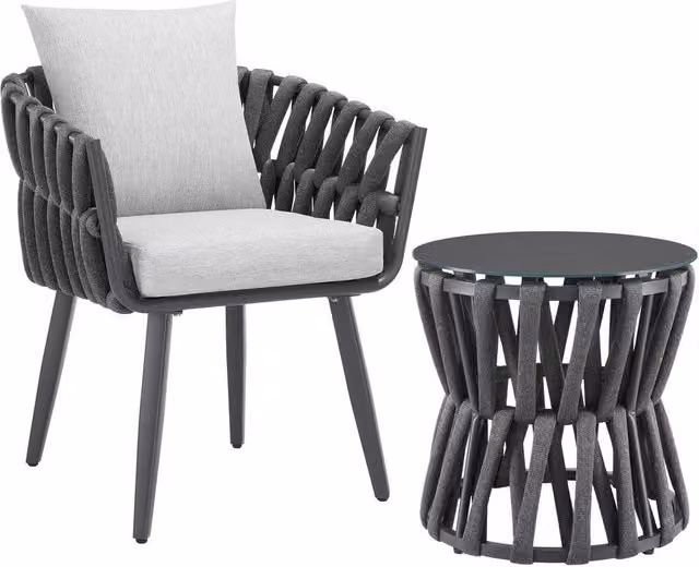 tectake Lugano Rope Design Garden Set in Dark Grey with Aluminium Frame and 1 Seater Configuration – 1