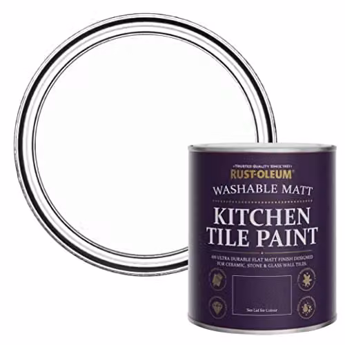 Rust-Oleum Water-Based Kitchen Tile Paint in Matt Finish, Chalk White, 750ml – 1