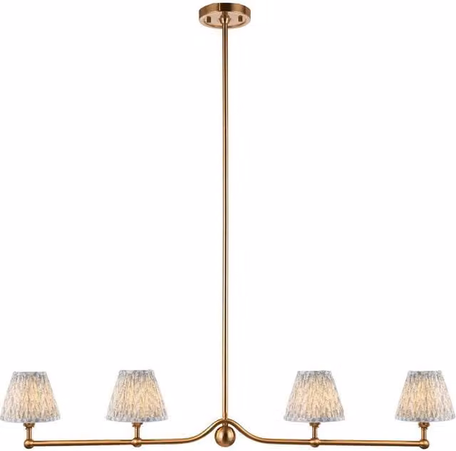 Netlighting Santiago Pendant Light with Blue Fabric Leaf Shade and Gold/Brass Details, 16 cm, 4x B22