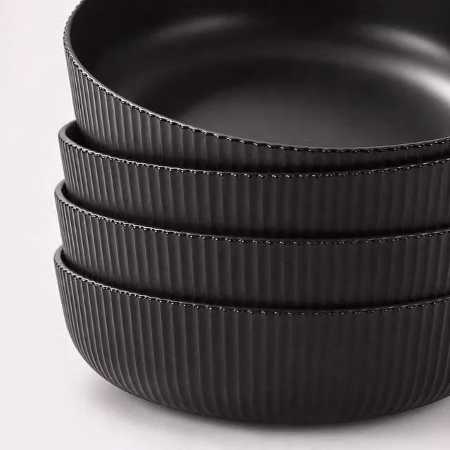PAWNORA Set of 4 Black Ceramic Deep Pasta Bowls
