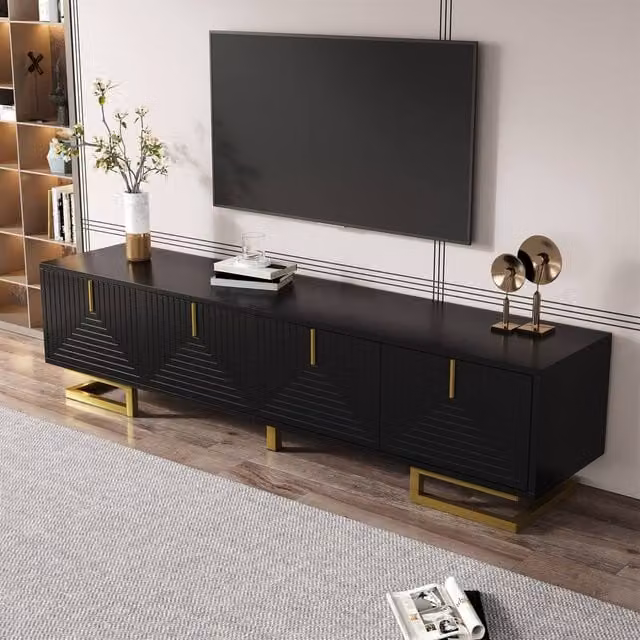 Matteo Modern Black TV Cabinet with Soft Close Drawers and Media Compartments – 1