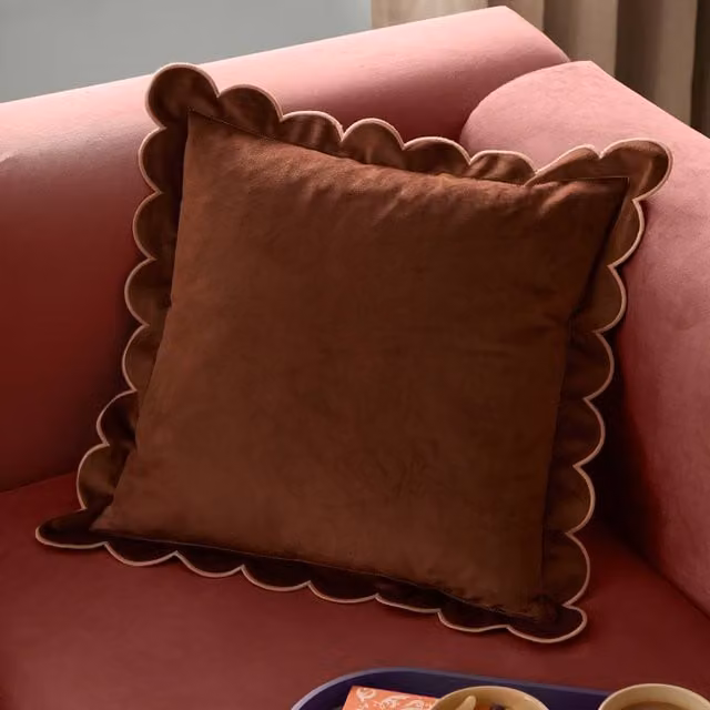 furn Lil Scallop Velvet Decorative Cushion in Brown, W x D: 45 x 45 cm
