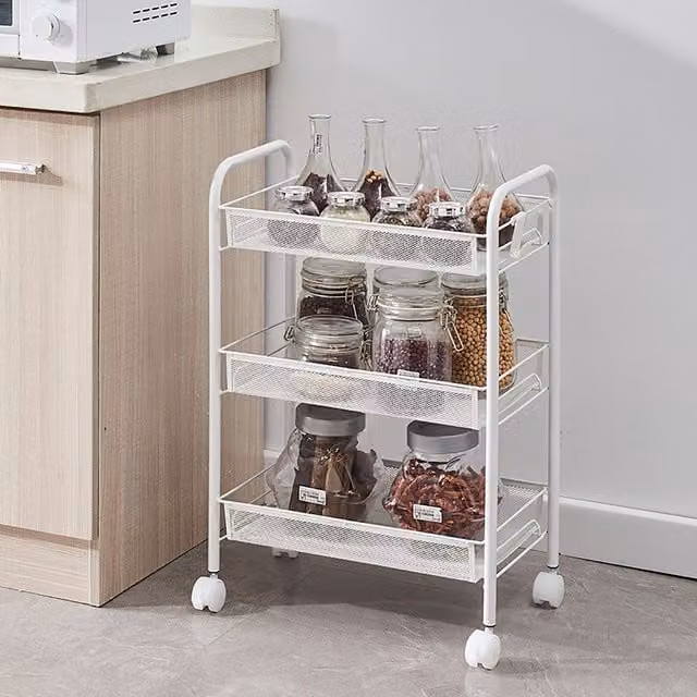 Xample 3 Tier Metal Storage Trolley Cart on Wheels in White – 1