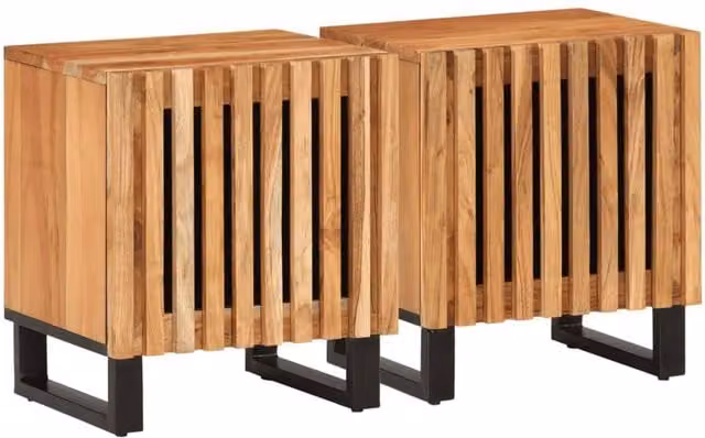 Berkfield Home Set of 2 Acacia Wood Bedside Cabinets in Brown, W/D/H: 40 x 34 x 46 cm – 1