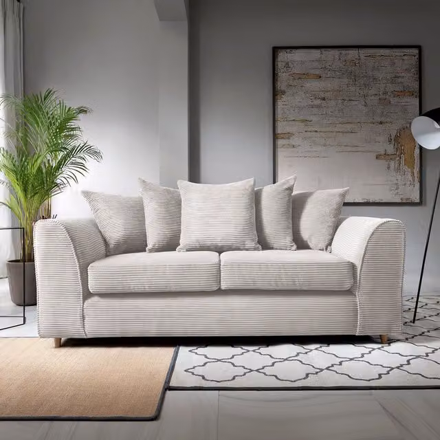 Abakus Direct Jumbo 3 Seater Sofa in White with Water Repellent Cord Fabric, W/D/H: 180 x 89 x 78 cm