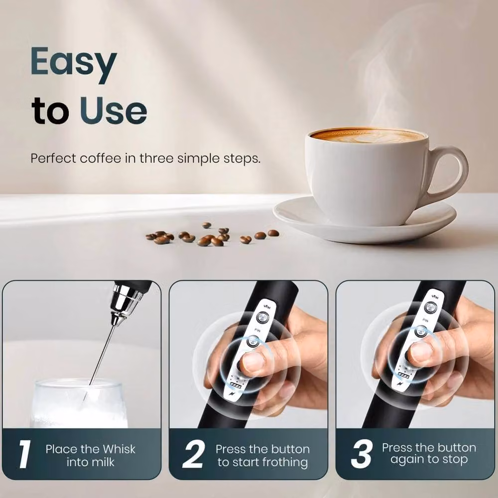 EONLION 3-in-1 Rechargeable Milk Coffee Frother and Egg Beater Whisk in Black – 3