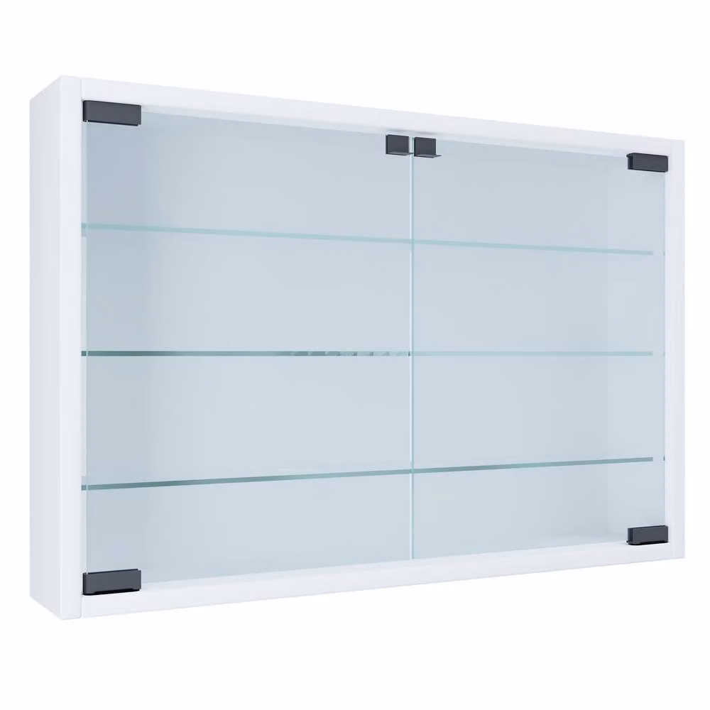 VCM Mandosa M White Glossy Wall Mounted Hanging Display Cabinet with Glass Doors – 2