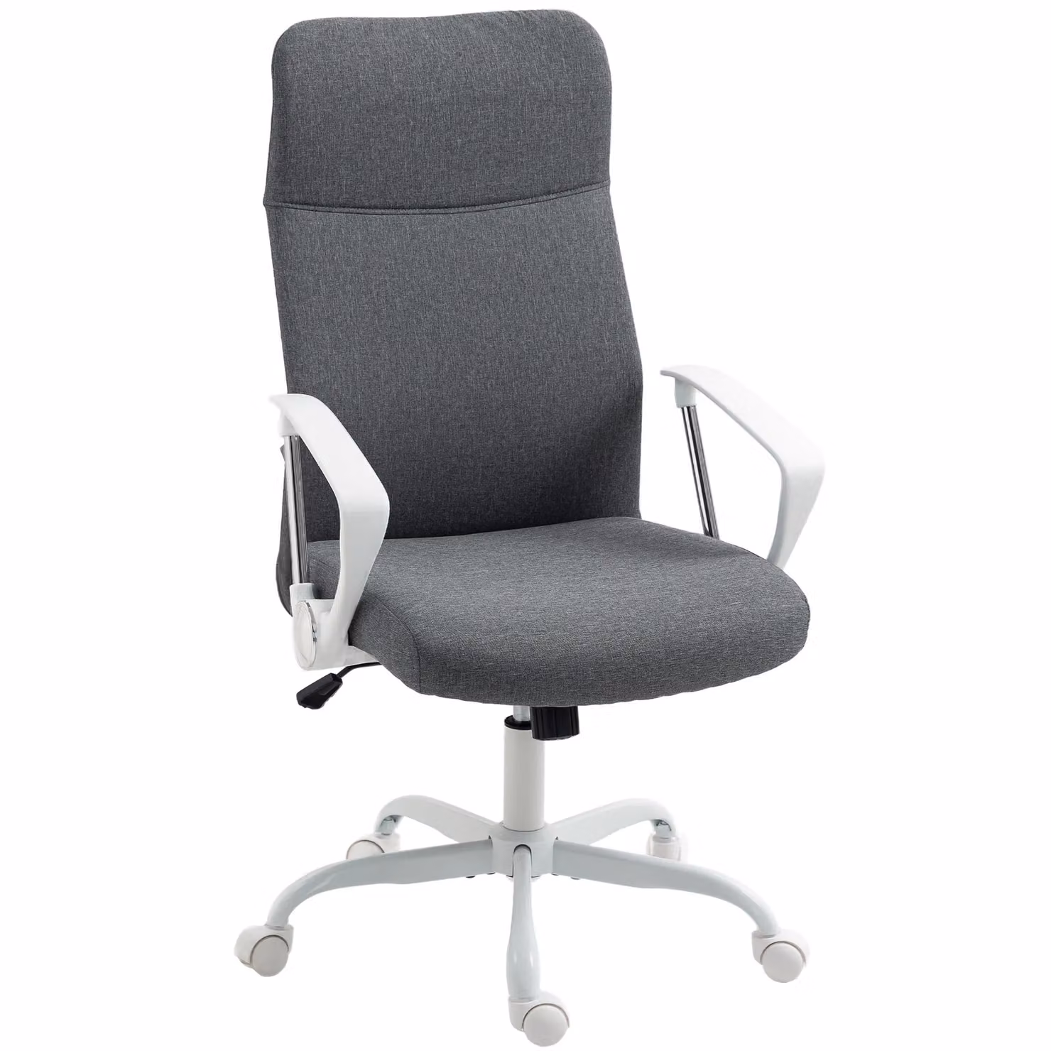 HOMCOM Grey Fabric High Back Office Task Chair with Armrests for Home Office – 2