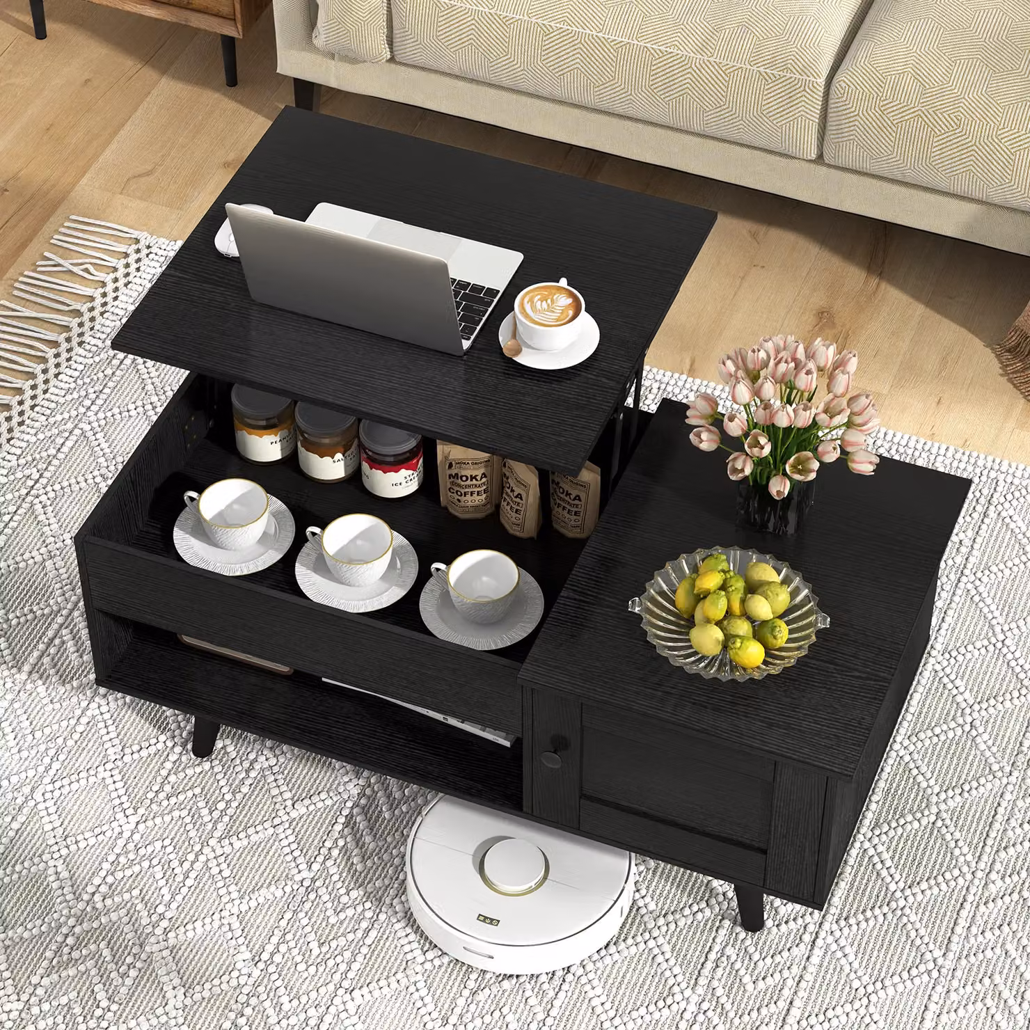 Costway Modern Lift Top Coffee Table with Storage in Black – 4