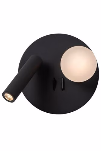 Lucide Matiz Black LED Wall and Bedside Lamp with USB Charging Point, 3000K Warm White, Diameter: 16.5 cm – 1
