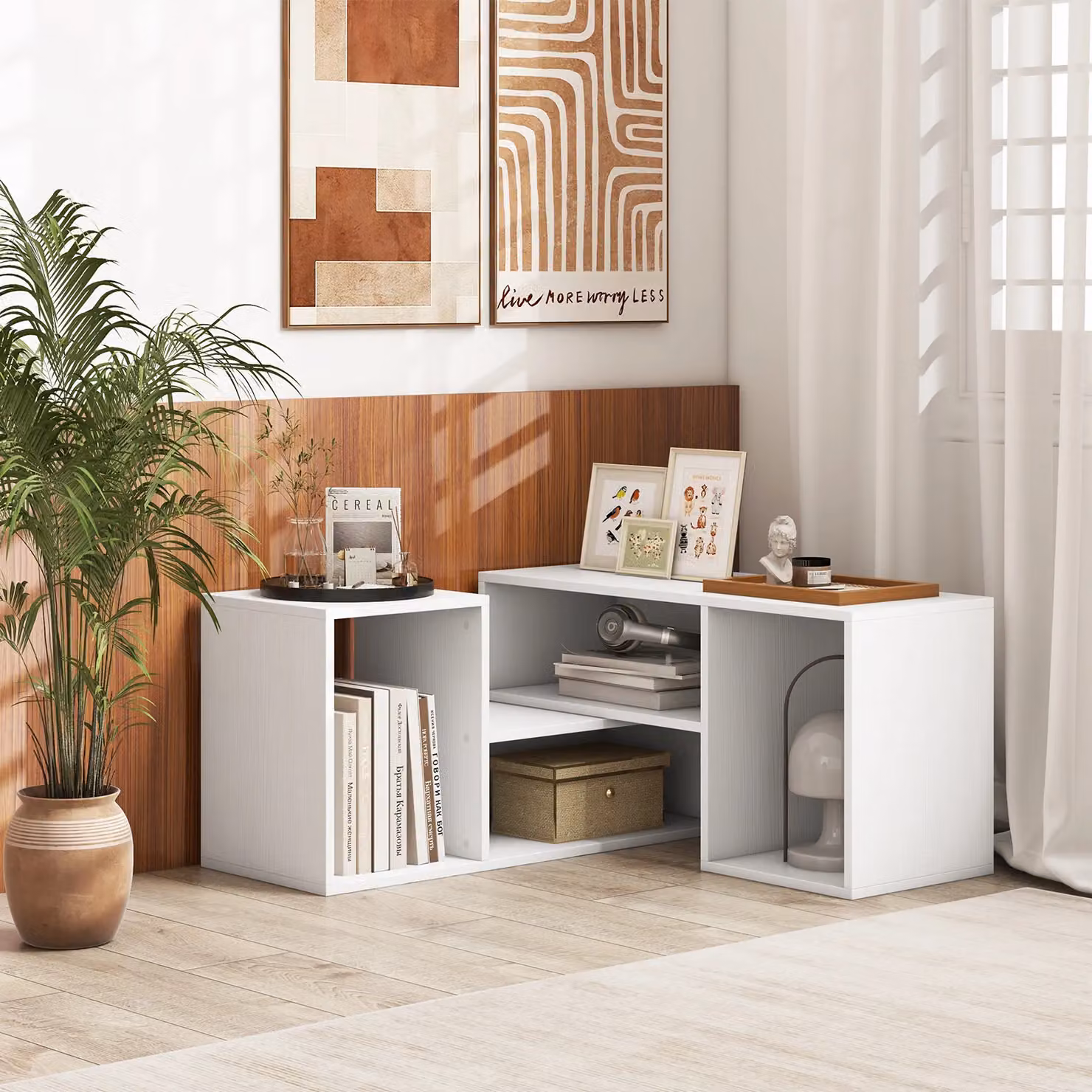 Costway 2 Piece White Console TV Stand and Media Table with Storage Shelf – 2
