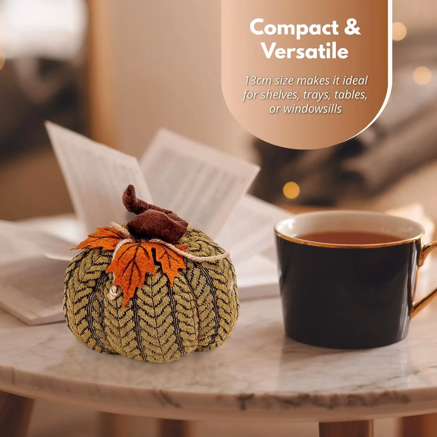 Marco Paul Green Plush Pumpkin Soft Fabric Autumn Decoration, 13 cm – 5