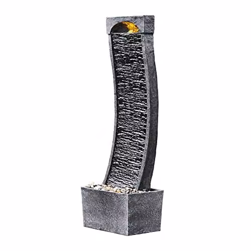 Teamson Home Grey Modern Cascade Water Feature with LED Lights and Pump