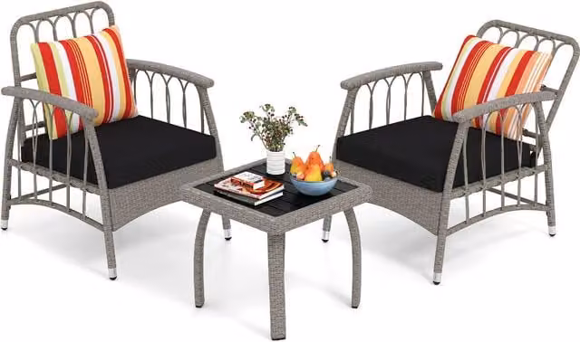 Costway Modern Grey Rattan and Metal Outdoor Conversation Bistro Set