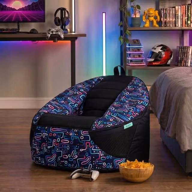 icon Alpha Kids Gaming Bean Bag in Retro Doodle Blue with Filling Included – 1